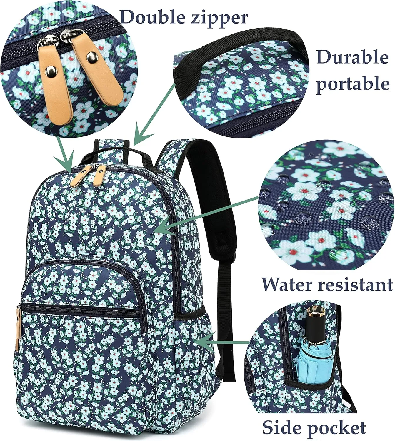 Daisy Travel Backpack for Women Laptop Backpack Water Resistant College Stylish Backpacks Dapack Shoulder Carry On Bag Black