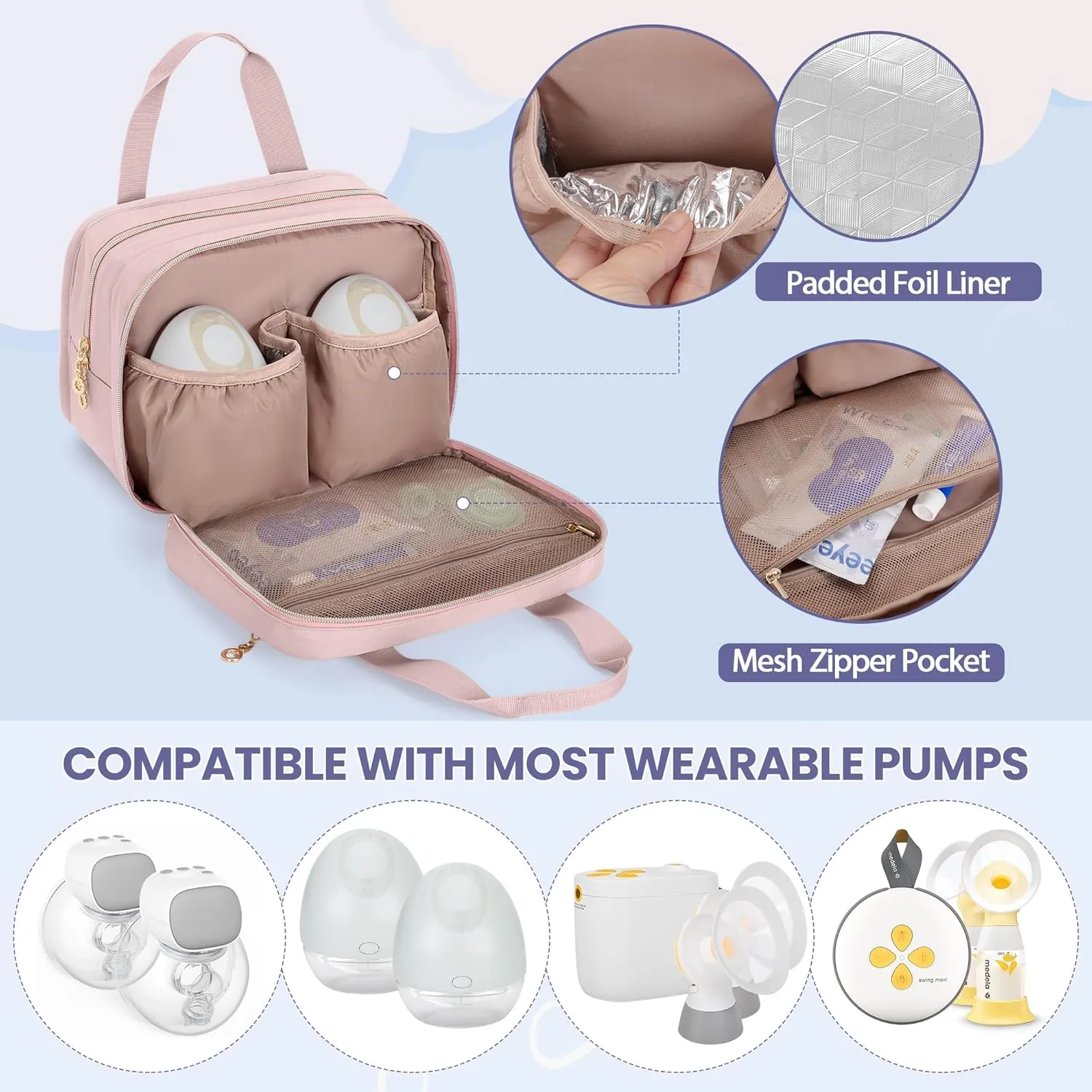Damero Wearable Breast Pump Bag Compatible with Elvie, Willow and Momcozy Breast Pump, Carrying Case for Hand-Free Wearable Breast Pumps, Pump Parts and More, Pink