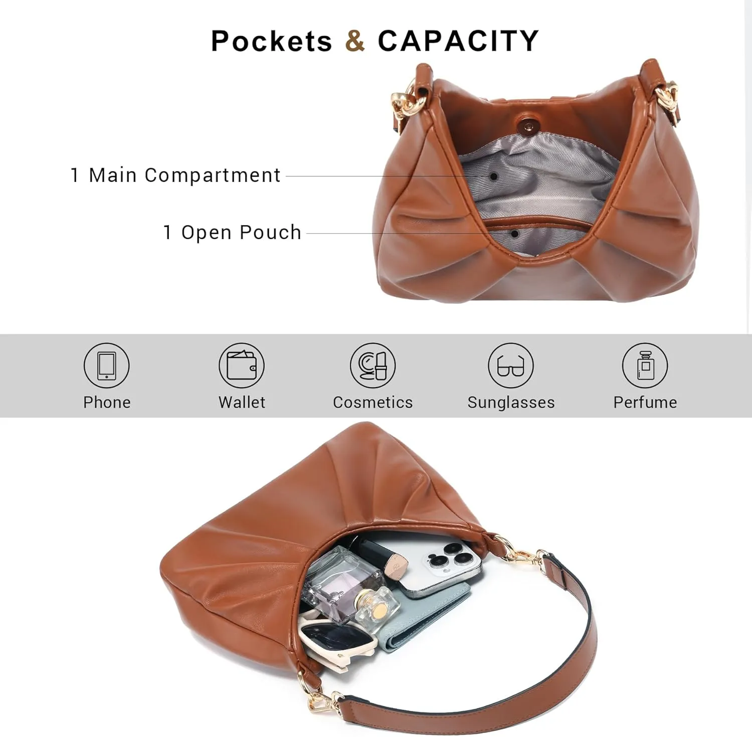 Dasein Ruched Hobo Handbag for Women Retro Shoulder Purse Crossbody Bag with 2 Removable Straps
