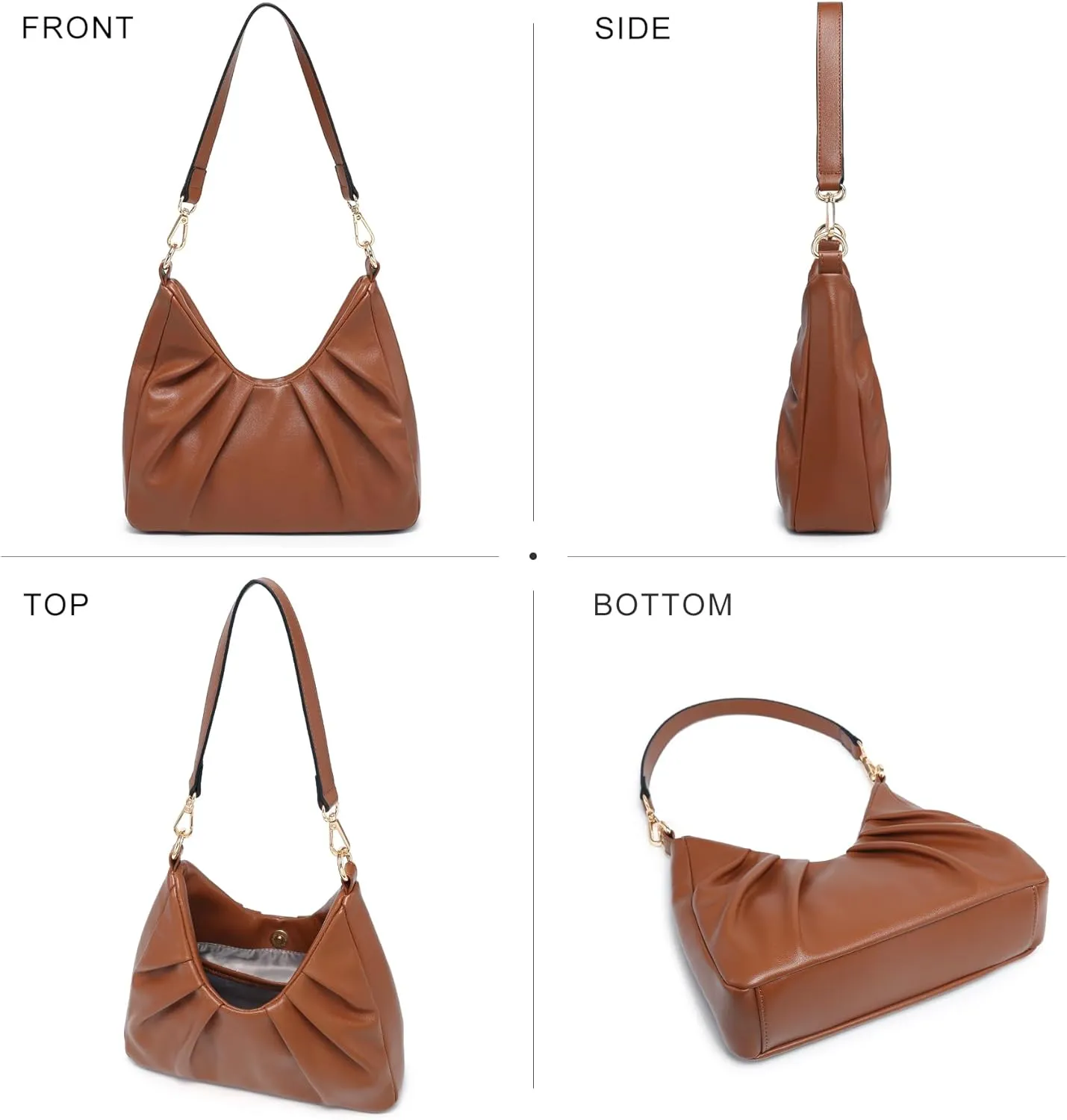 Dasein Ruched Hobo Handbag for Women Retro Shoulder Purse Crossbody Bag with 2 Removable Straps
