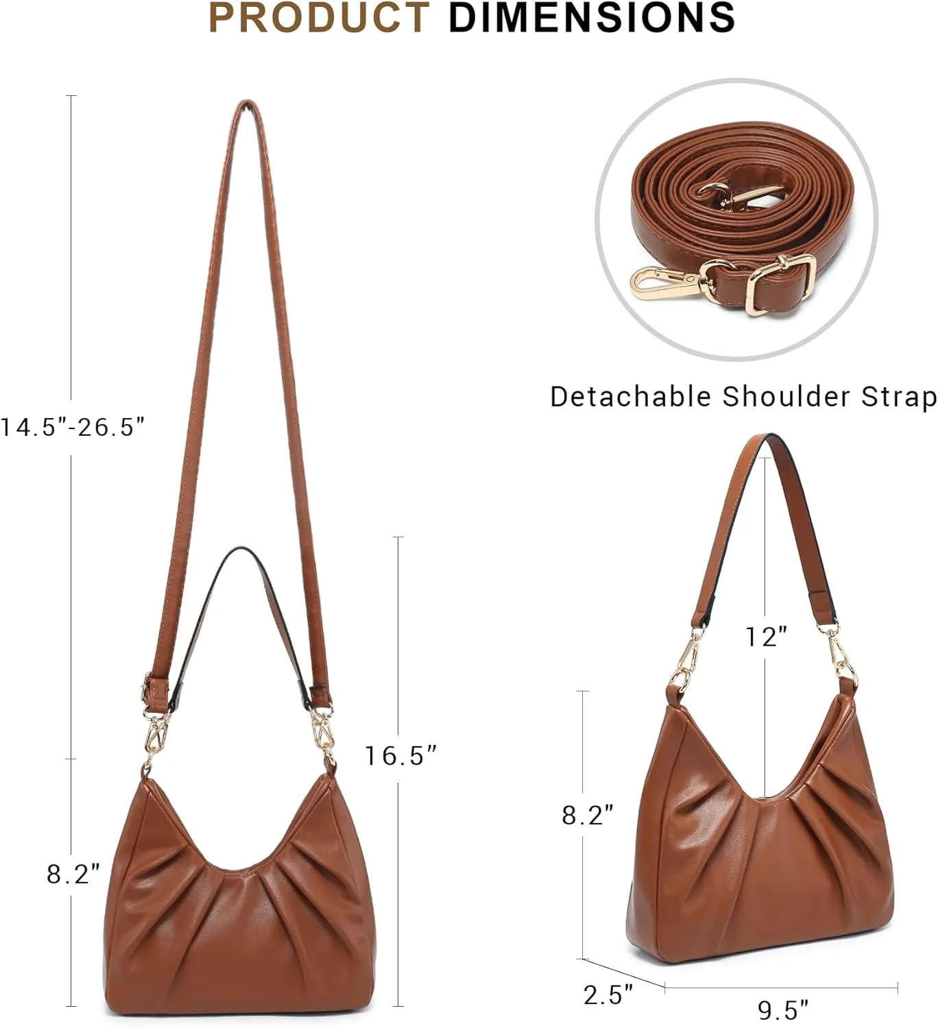 Dasein Ruched Hobo Handbag for Women Retro Shoulder Purse Crossbody Bag with 2 Removable Straps