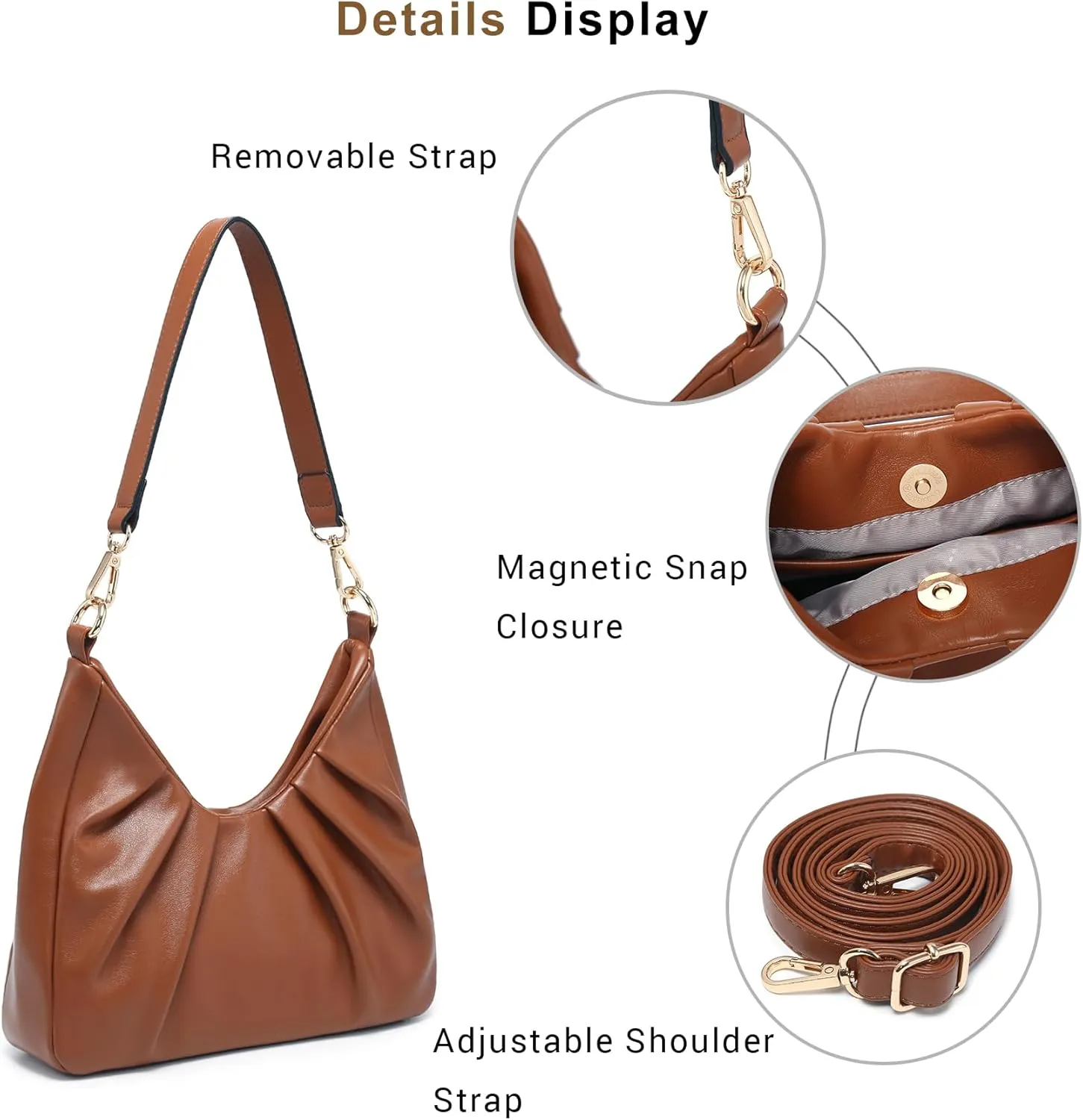 Dasein Ruched Hobo Handbag for Women Retro Shoulder Purse Crossbody Bag with 2 Removable Straps