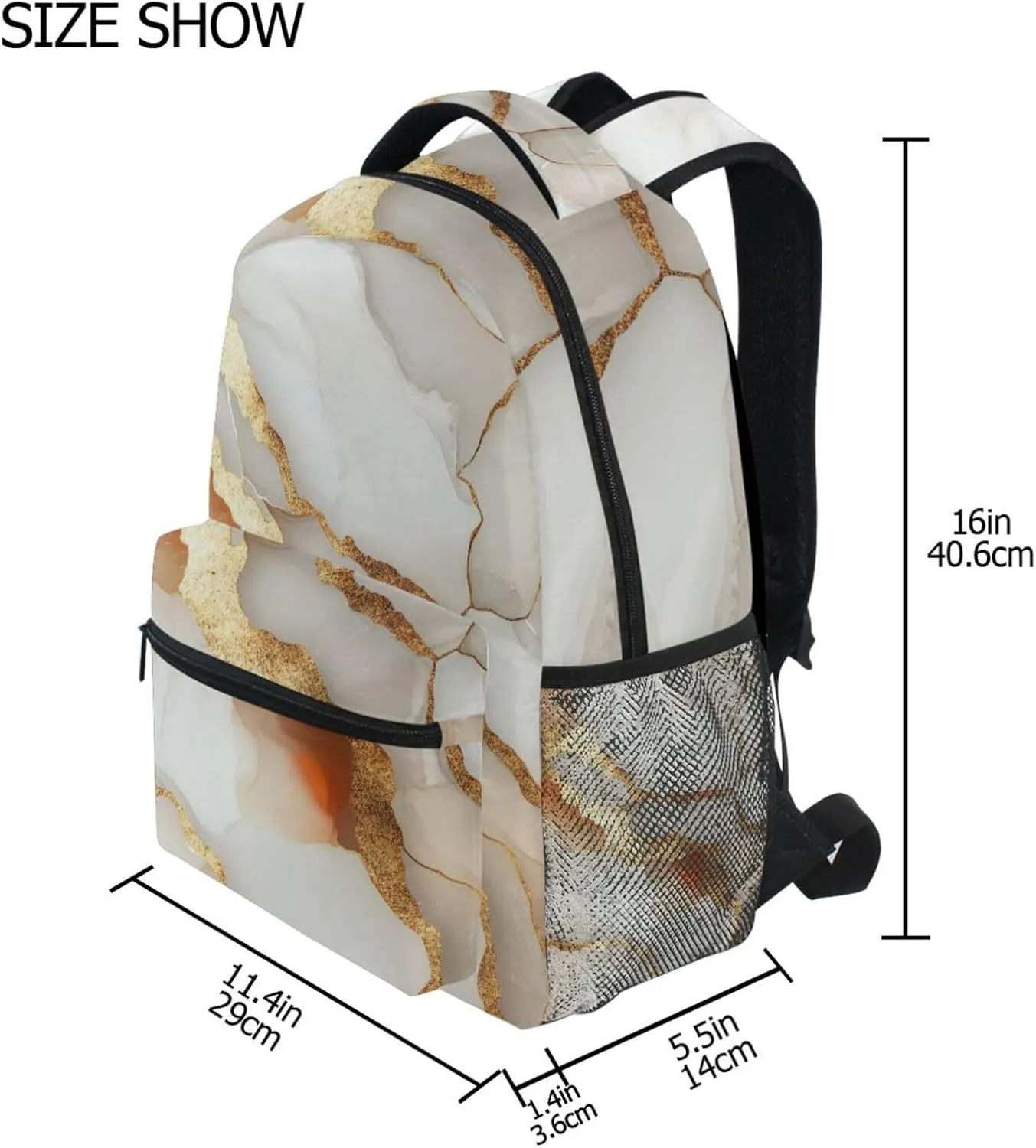 Day Backpack for Teenager Fashion Stylish Travel Bags with Chest Strap for College Work Marble White Brown