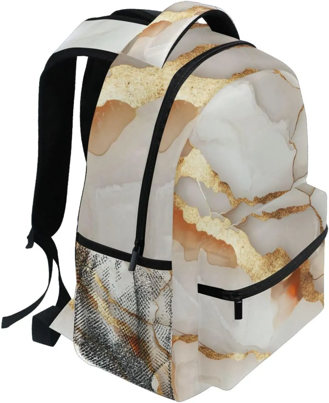 Day Backpack for Teenager Fashion Stylish Travel Bags with Chest Strap for College Work Marble White Brown