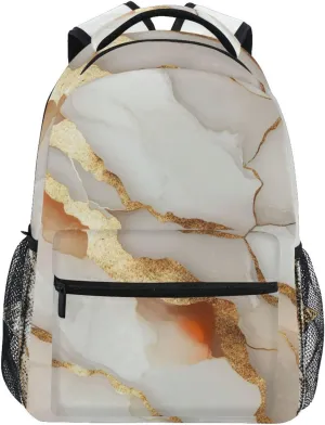Day Backpack for Teenager Fashion Stylish Travel Bags with Chest Strap for College Work Marble White Brown
