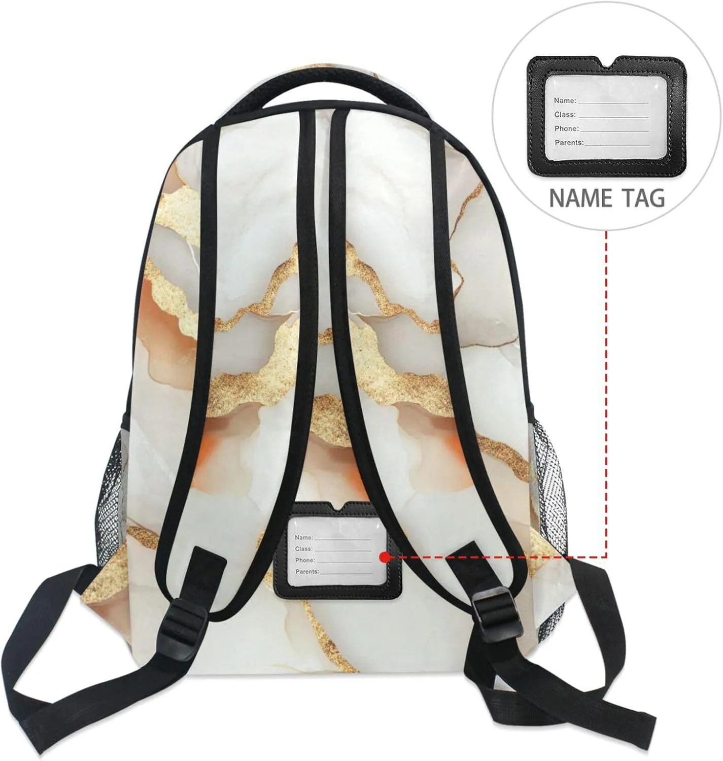 Day Backpack for Teenager Fashion Stylish Travel Bags with Chest Strap for College Work Marble White Brown