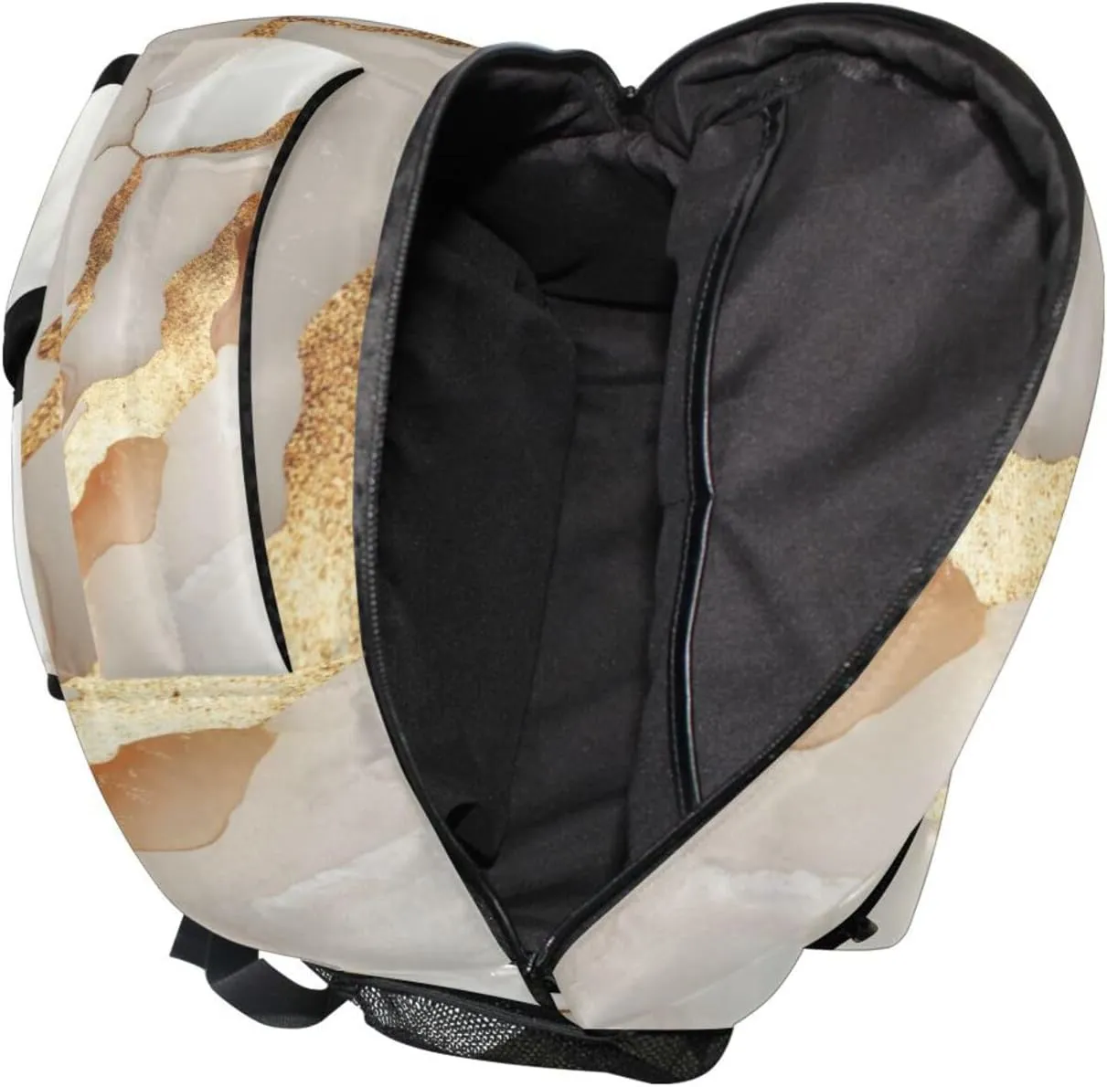 Day Backpack for Teenager Fashion Stylish Travel Bags with Chest Strap for College Work Marble White Brown