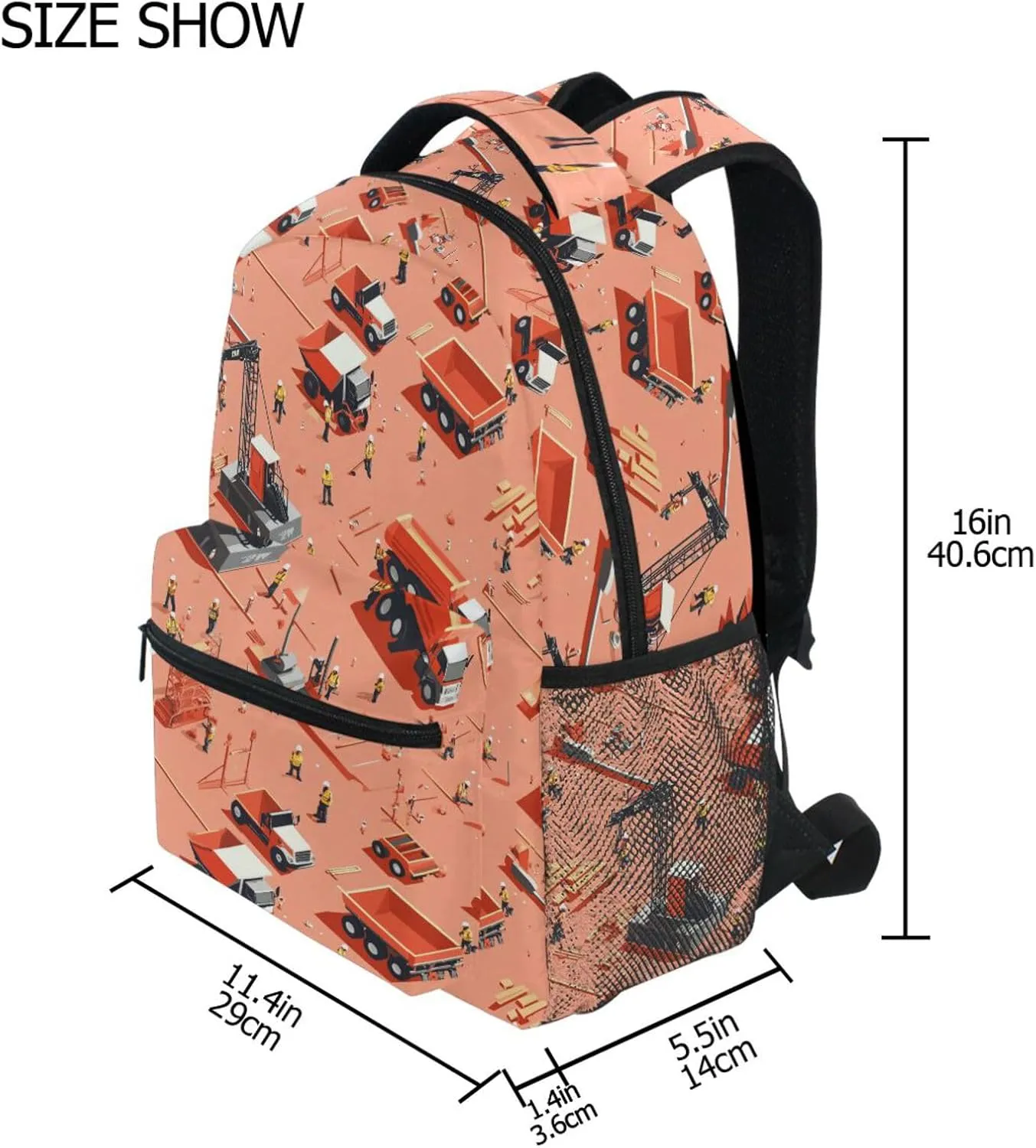 Day Backpack for Teens Boys Girls Fashion Travel Laptop Backpack with Chest Strap Gift Men & Women Construction Scene Highway Construction Bulldozer