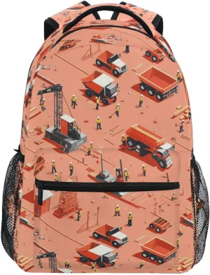 Day Backpack for Teens Boys Girls Fashion Travel Laptop Backpack with Chest Strap Gift Men & Women Construction Scene Highway Construction Bulldozer