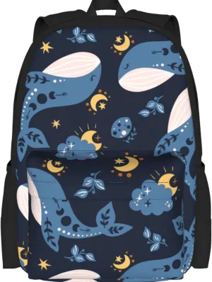 Delerain Blue Whale Kids Backpack School Book Bag Travel Daypack Shoulder Bag 16 Inch Plus Lightweight Laptop Bag for 1-6th Grade Boys Girls Back to School