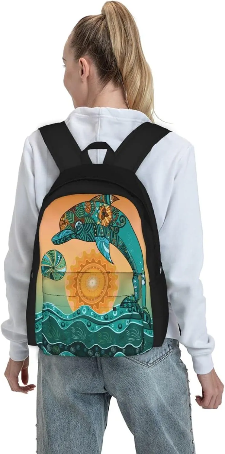 Delerain Dolphin Kids Backpack School Book Bag Travel Daypack Shoulder Bag 17 Inch Plus Lightweight Laptop Bag For 1-6th Grade Boys Girls Back To School