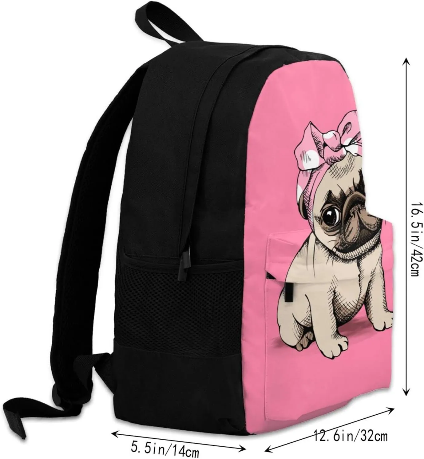 Delerain Pug Kids Backpack School Book Bag Travel Daypack Shoulder Bag 17 Inch Plus Laptop Bag for Boys Girls