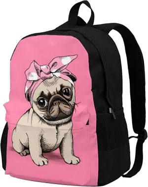 Delerain Pug Kids Backpack School Book Bag Travel Daypack Shoulder Bag 17 Inch Plus Laptop Bag for Boys Girls