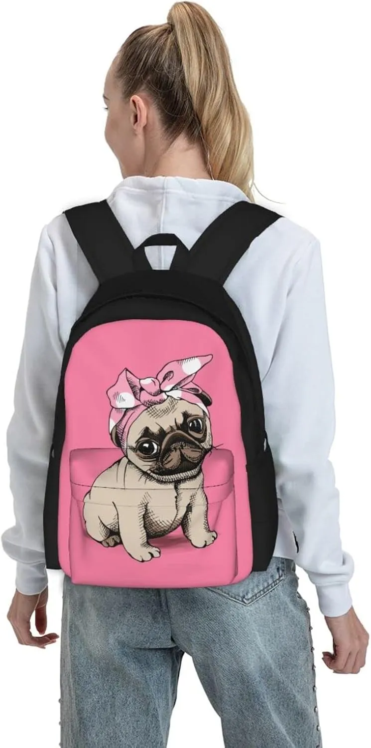 Delerain Pug Kids Backpack School Book Bag Travel Daypack Shoulder Bag 17 Inch Plus Laptop Bag for Boys Girls