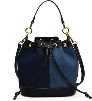 Denim Bucket Bag for Women Handbag Trendy Jean Purse Drawstring Crossbody Shoulder Bag