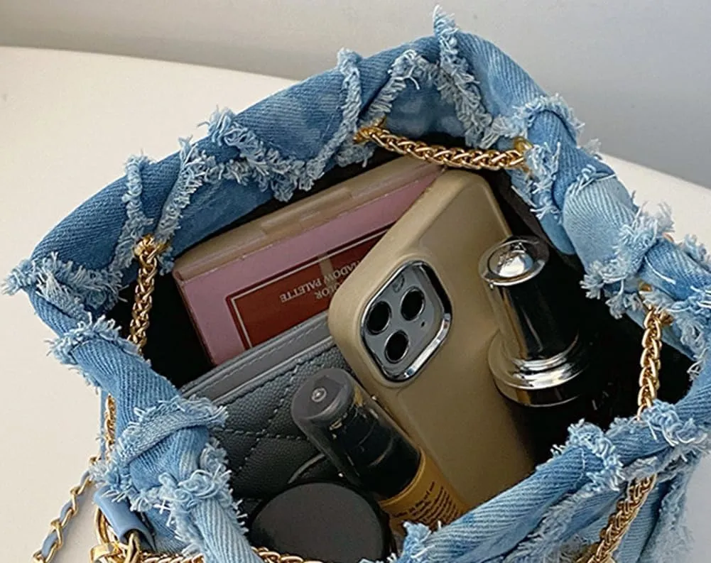 Denim Bucket Bags for Women Y2K Crossbody Purse Trendy Handbags Shoulder Bag Satchel 2024