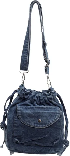 Denim Crossbody Bag Small Drawstring Phone Bag Casual Bucket Purse Shoulder Messenger Bag