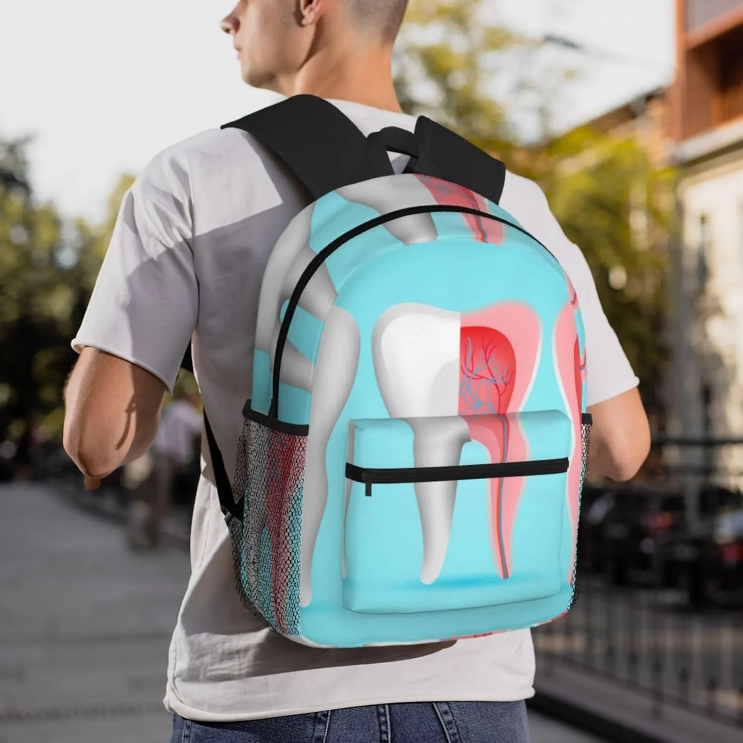 Dentist Tooth Backpack, Travel Laptop Backpack Computer Bag Rucksack for Men Women Business Work Fits 15.6 Inch Notebook