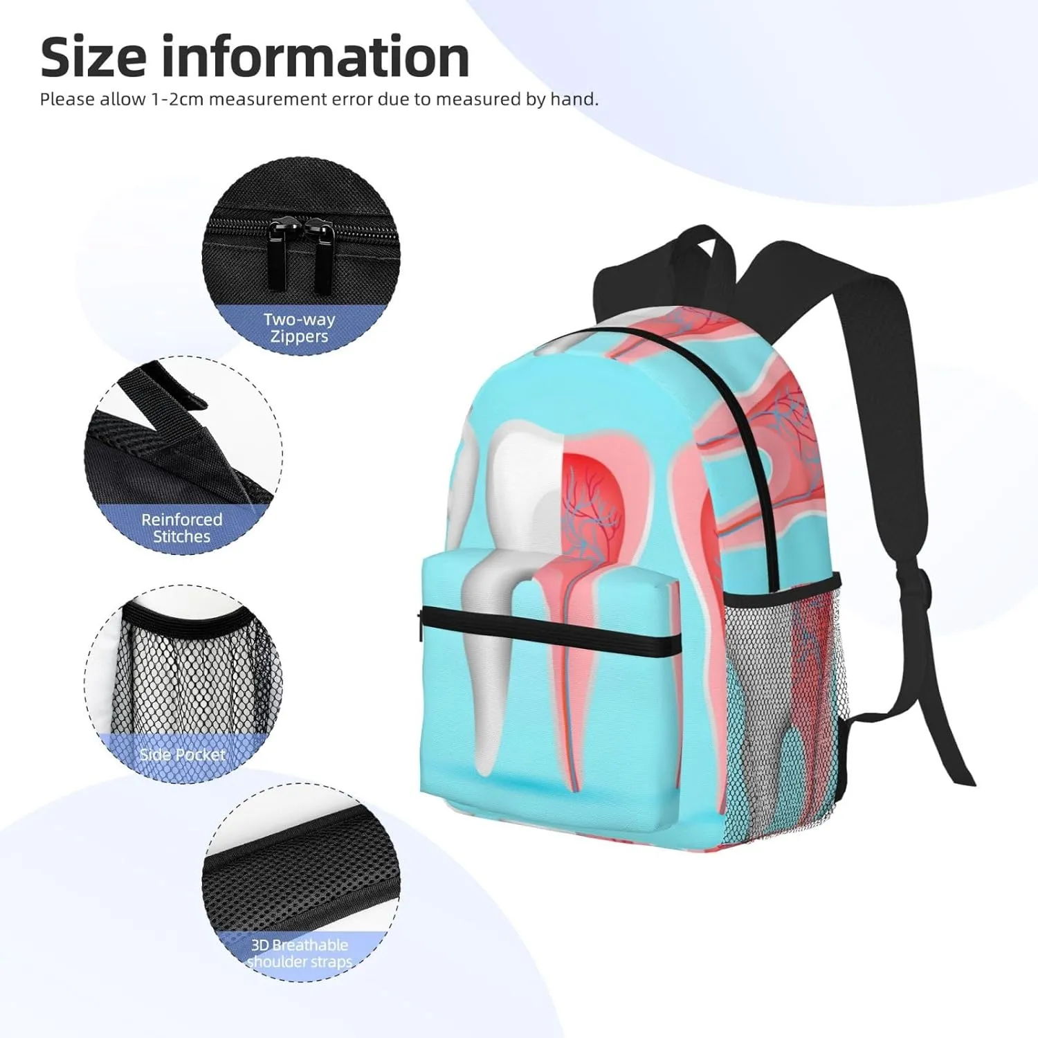 Dentist Tooth Backpack, Travel Laptop Backpack Computer Bag Rucksack for Men Women Business Work Fits 15.6 Inch Notebook