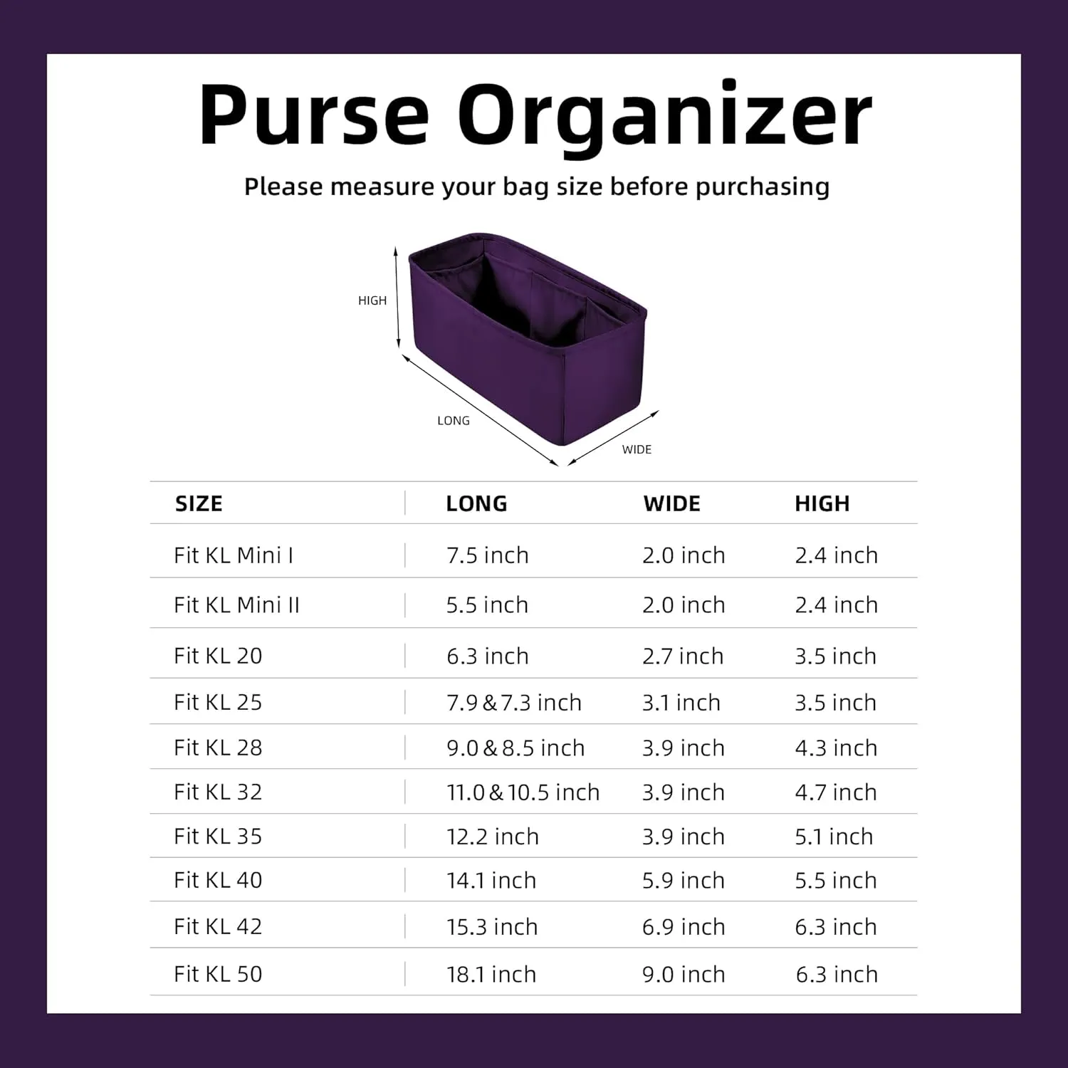 DGAZ Bag Organizer Insert For Kelly pochette/mini II /20/25/28/32/35/40/42/45 Bags, Silk Purse Organizer, Simplicity Handbag & Tote Organizer(Anemone,miniKelly2)