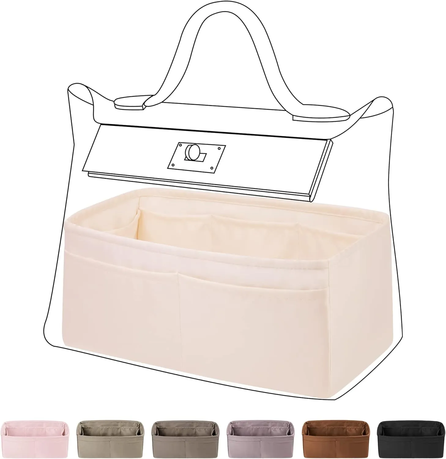 DGAZ Luxury Silk Purse Organizer Insert for Hermes 24/24 Mini/29/35 Bags, Tailored Handbag Organizer (Craie, Tan)