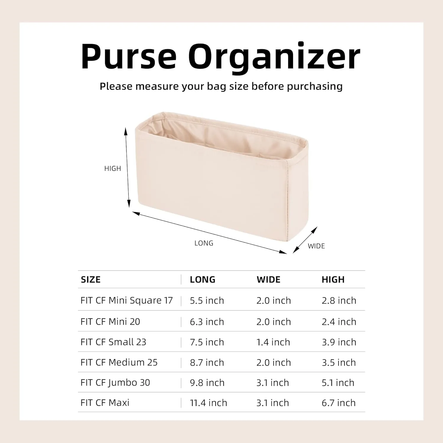 DGAZ Purse Organizer Insert，Silk Bag Organizer，Luxury Handbag & Tote Shaper Fits Chanel CF Bags