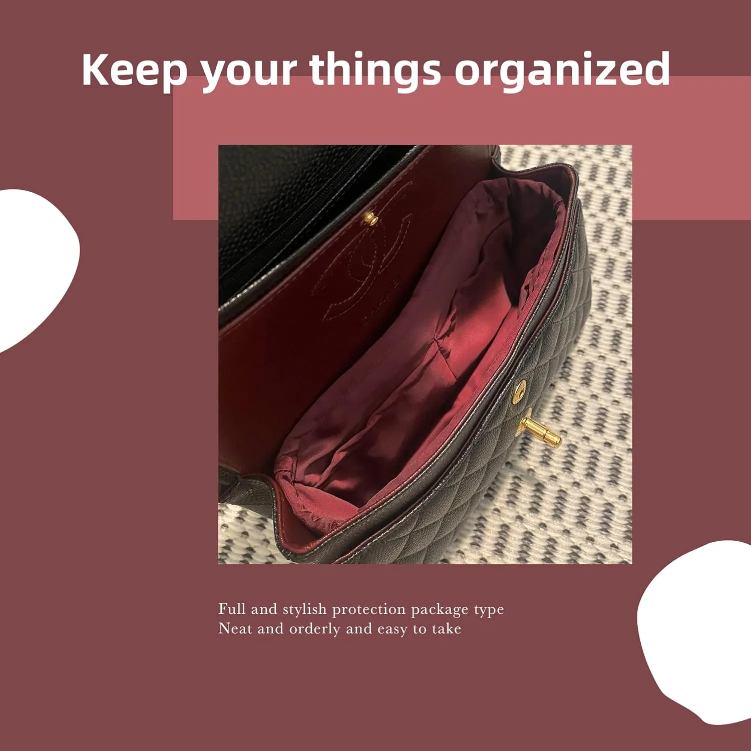 DGAZ Purse Organizer Insert，Silk Bag Organizer，Luxury Handbag & Tote Shaper Fits Chanel CF Bags
