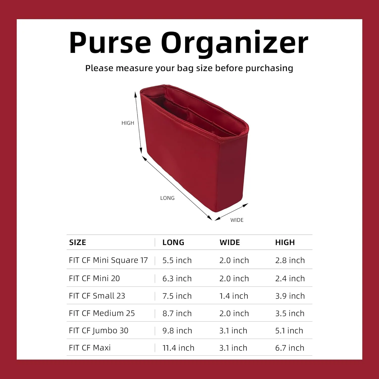 DGAZ Purse Organizer Insert，Silk Bag Organizer，Luxury Handbag & Tote Shaper Fits Chanel CF Bags