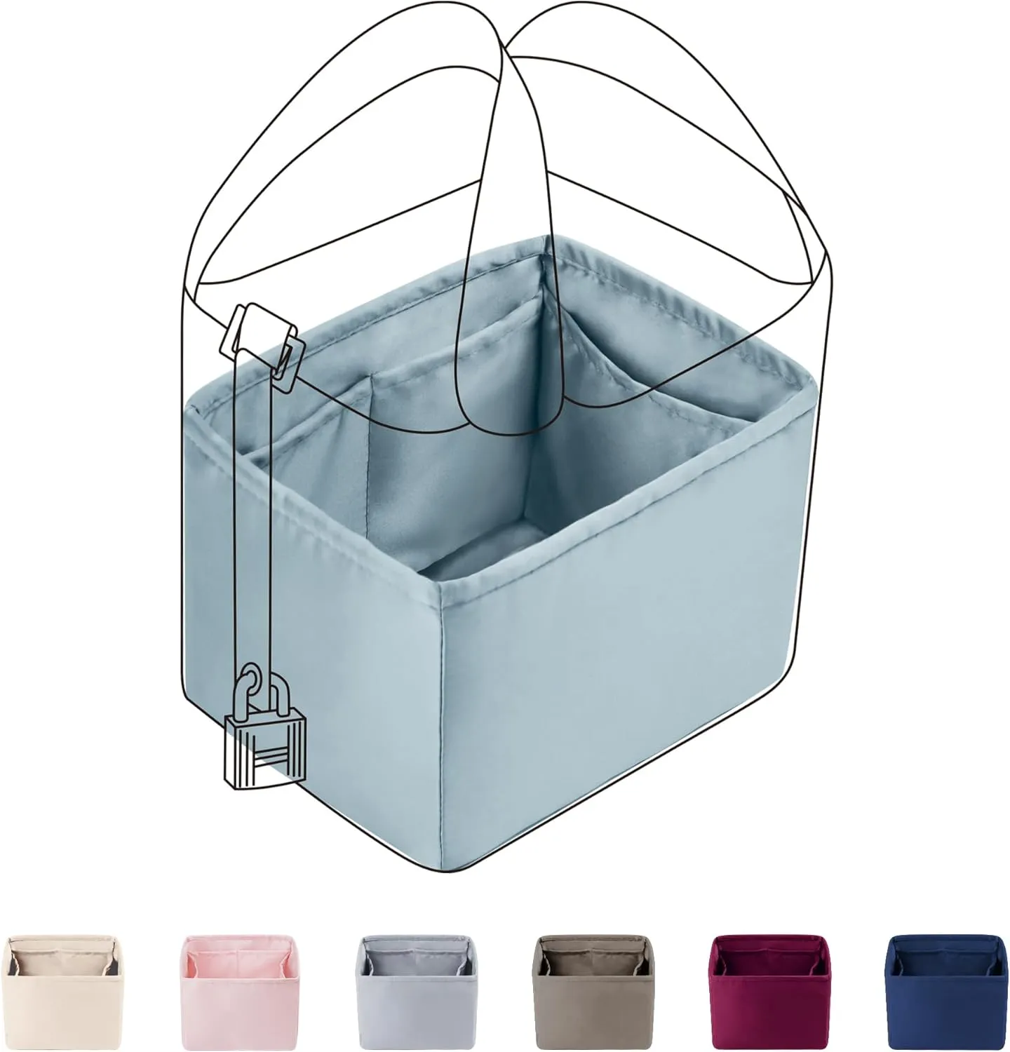 DGAZ Purse Organizer Silky Smooth For Picotin 14/18/22/26/31 Bags,Silk,Luxury Handbag Tote in Bag Shapers(Azure,PC22)
