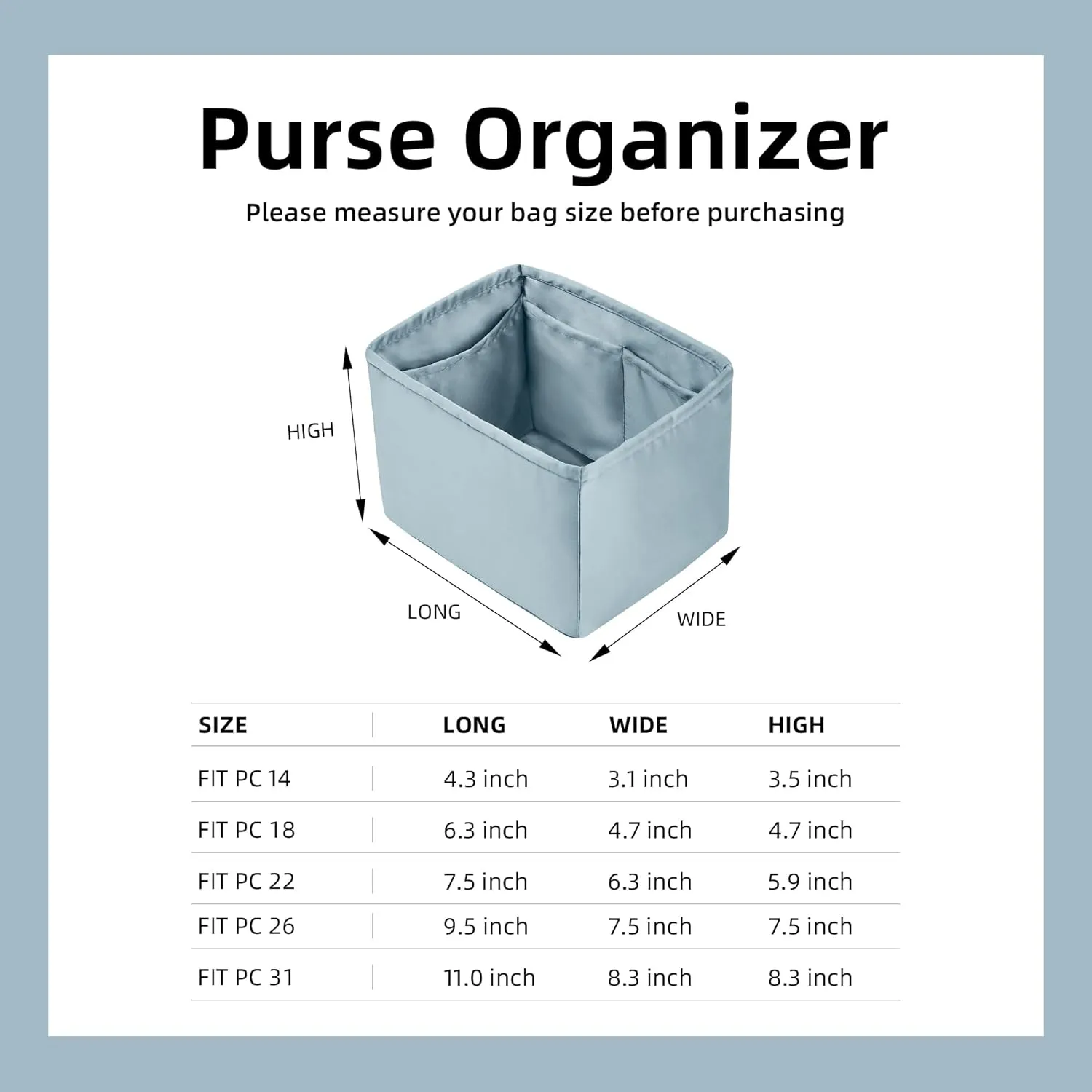 DGAZ Purse Organizer Silky Smooth For Picotin 14/18/22/26/31 Bags,Silk,Luxury Handbag Tote in Bag Shapers(Azure,PC22)
