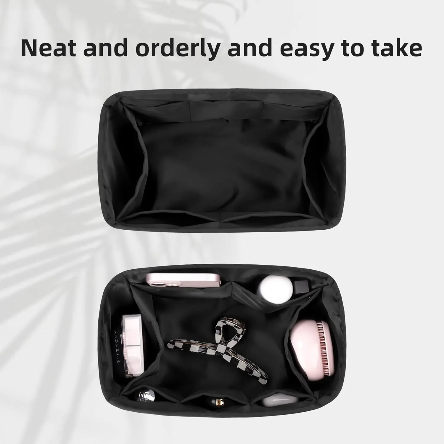 DGAZ Silk Purse Organizer Insert Fits LV Speedy 16/20/25/30/35/45 bags，Silky Smooth Bag Organizer，Luxury Handbag & Tote Shaper（Black，SP25）
