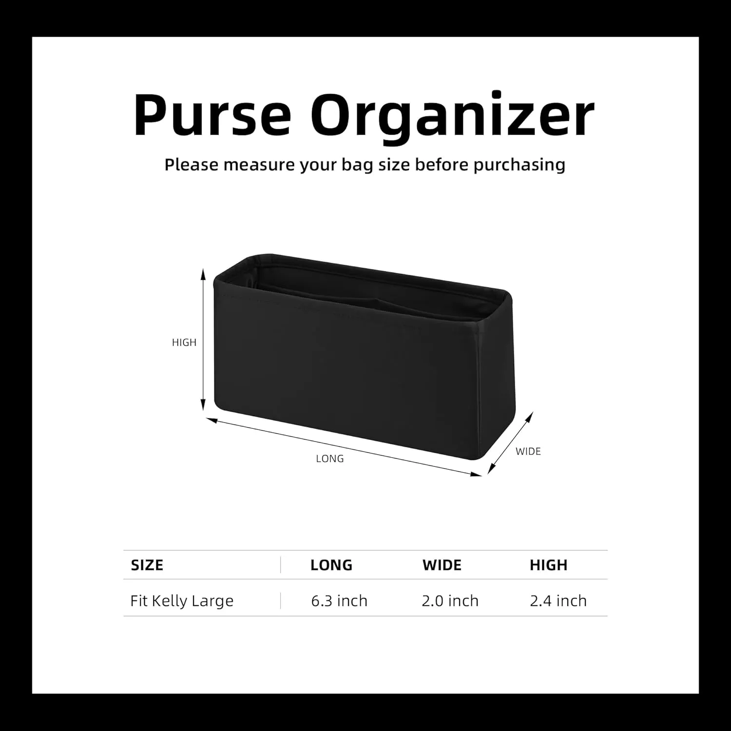 DGAZ Silk Purse Organizer Insert For Chanel Kelly bags，Silky Smooth Bag Organizer，Luxury Handbag & Tote Shaper(Black,Large)