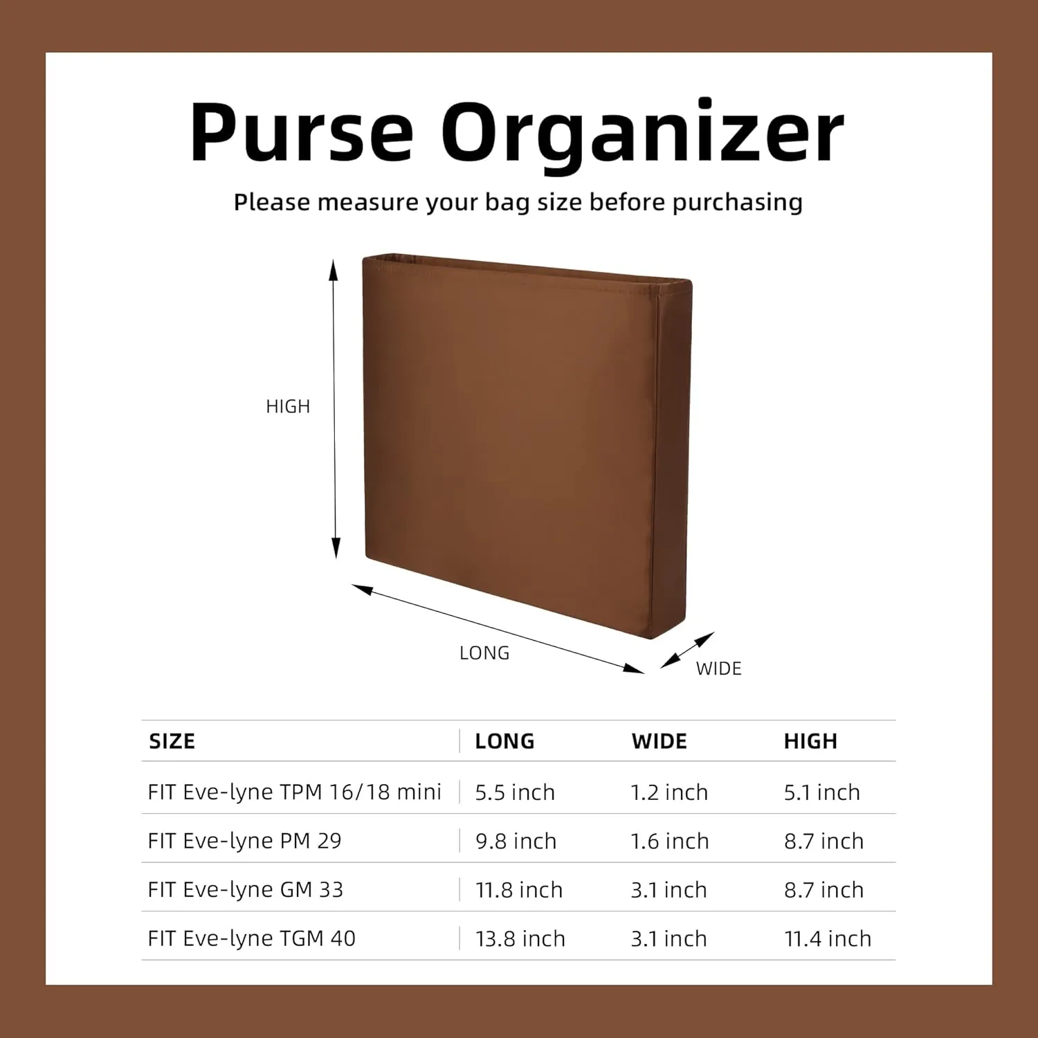 DGAZ Silky Purse Organizer Insert Fits Evelyne TPM/PM/GM/TGM Bags, Luxury Handbag & Tote Organizer, Simplicity bag organizer（Gold,TPM）