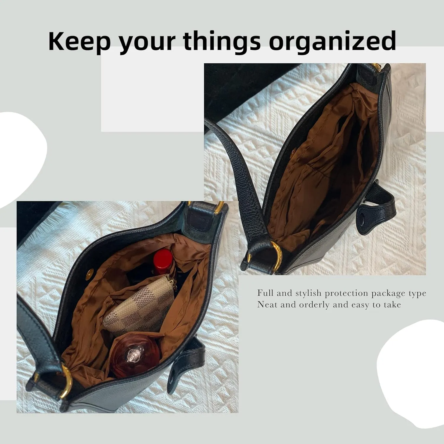 DGAZ Silky Purse Organizer Insert Fits Evelyne TPM/PM/GM/TGM Bags, Luxury Handbag & Tote Organizer, Simplicity bag organizer（Gold,TPM）
