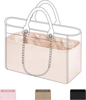 DGAZ Silky Purse Organizer Insert for Chanel Deauville Canvas Bags,Luxury Handbag & Tote Organizer,Simplicity bag organizer (Craie,M)