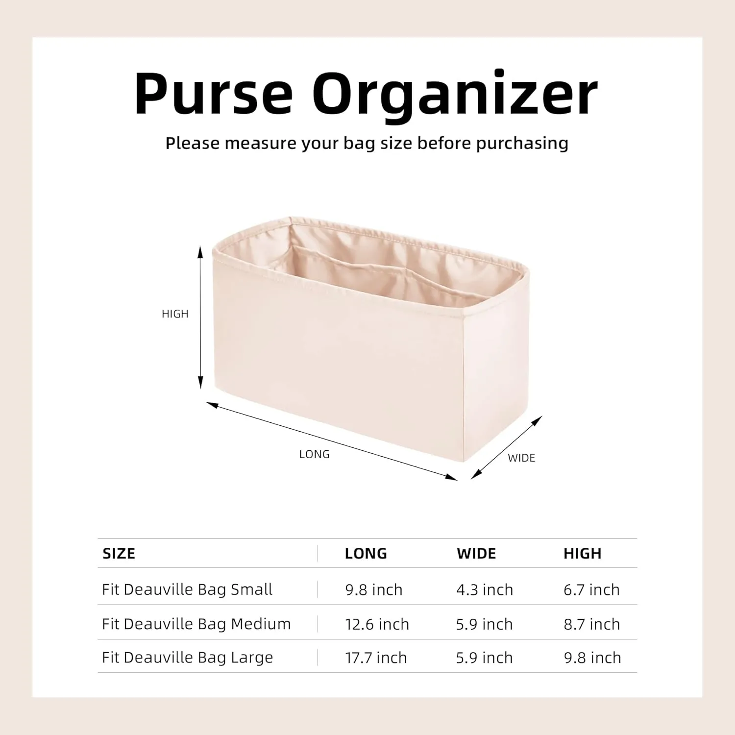 DGAZ Silky Purse Organizer Insert for Chanel Deauville Canvas Bags,Luxury Handbag & Tote Organizer,Simplicity bag organizer (Craie,M)