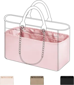 DGAZ Silky Purse Organizer Insert for Chanel Deauville Canvas Bags,Luxury Handbag & Tote Organizer,Simplicity bag organizer (Pink,M)