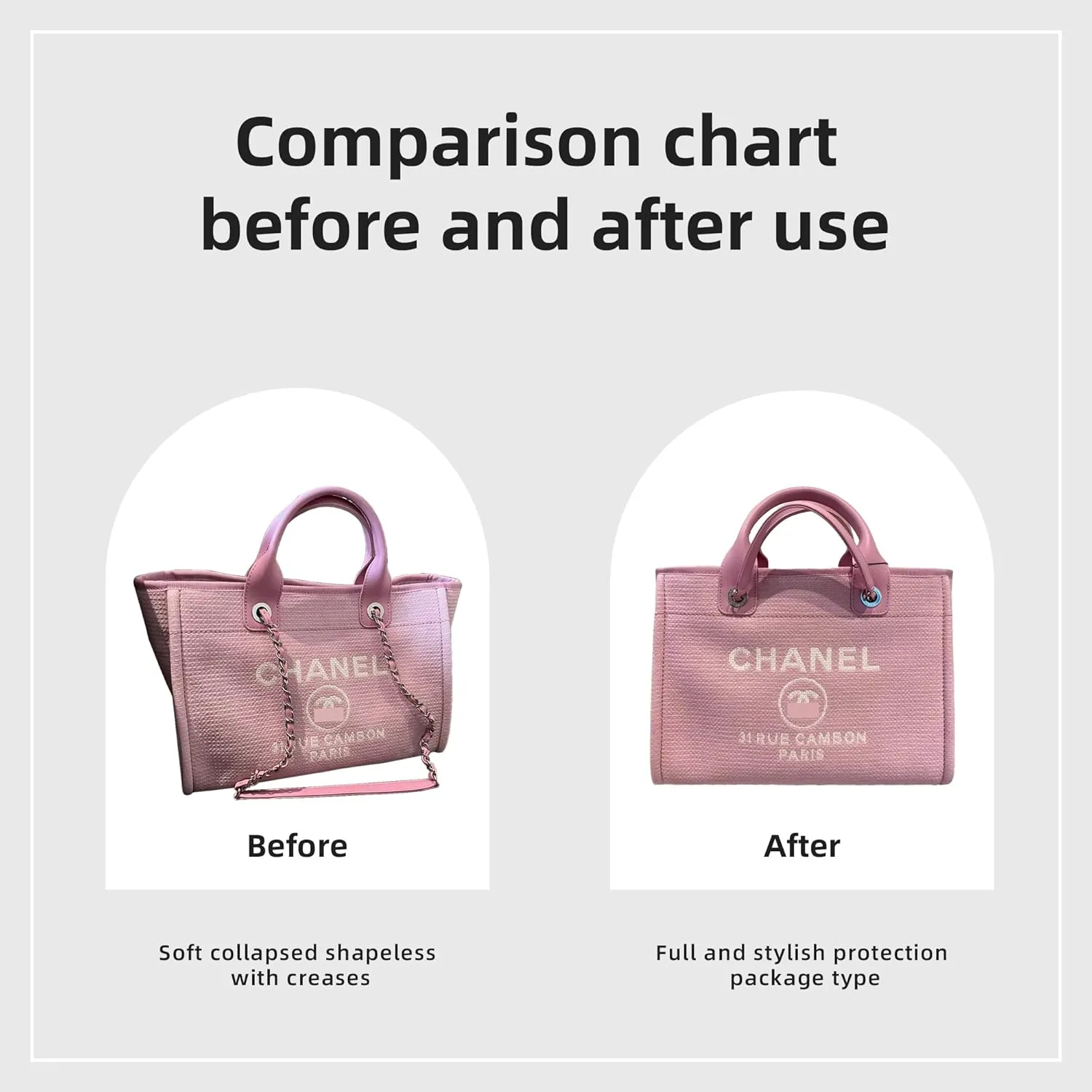 DGAZ Silky Purse Organizer Insert for Chanel Deauville Canvas Bags,Luxury Handbag & Tote Organizer,Simplicity bag organizer (Pink,M)