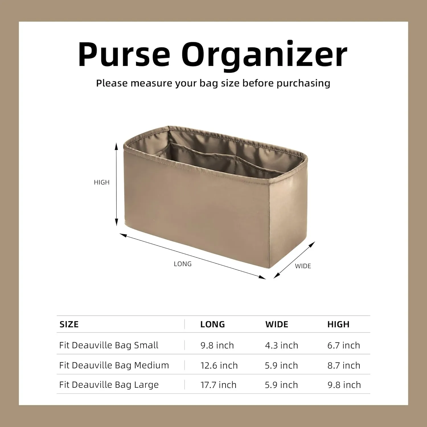 DGAZ Silky Purse Organizer Insert for Chanel Deauville Canvas Bags,Luxury Handbag & Tote Organizer,Simplicity bag organizer (S2 trench,M)