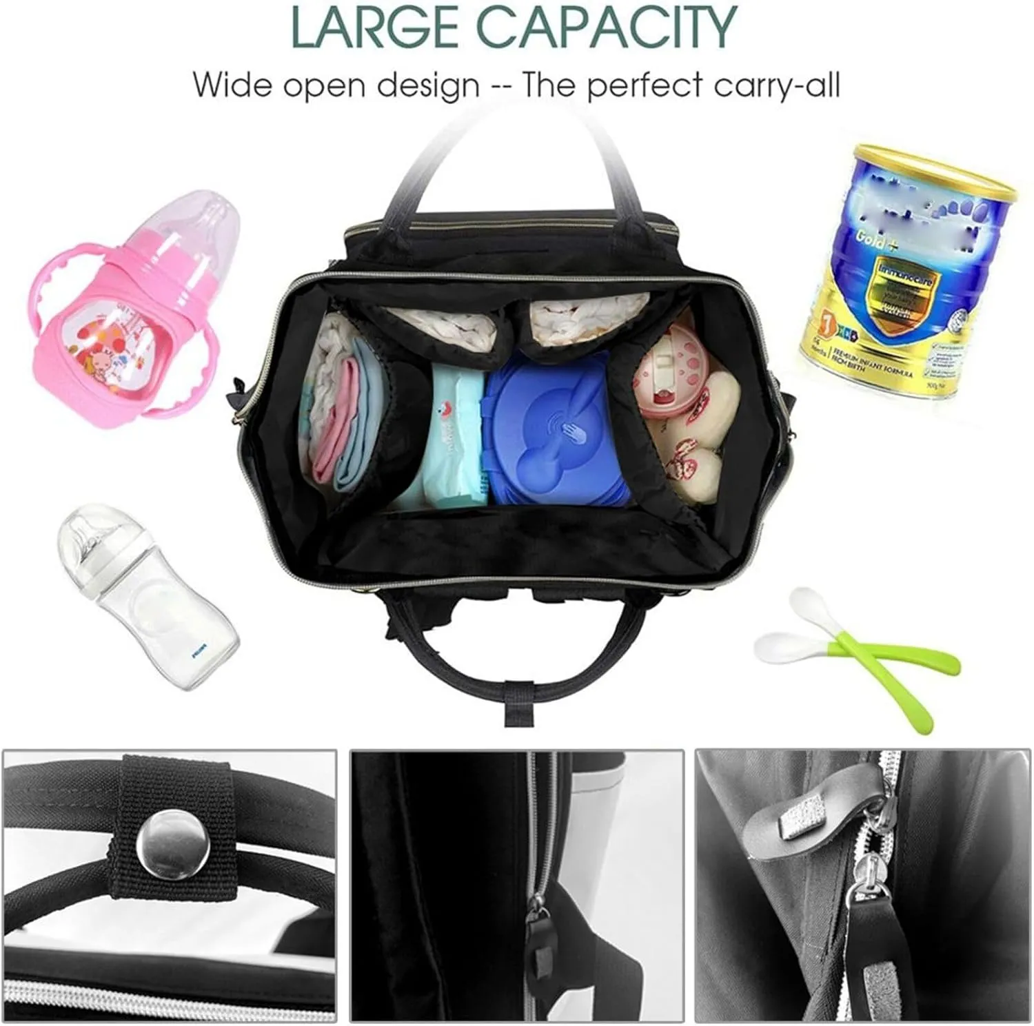 Diaper Bag Nappy Backpack Baby Bag Black and White Octopus and Ship Mummy Backpack Multifunction Changing Bags for Travel, Cute Owl, One Size