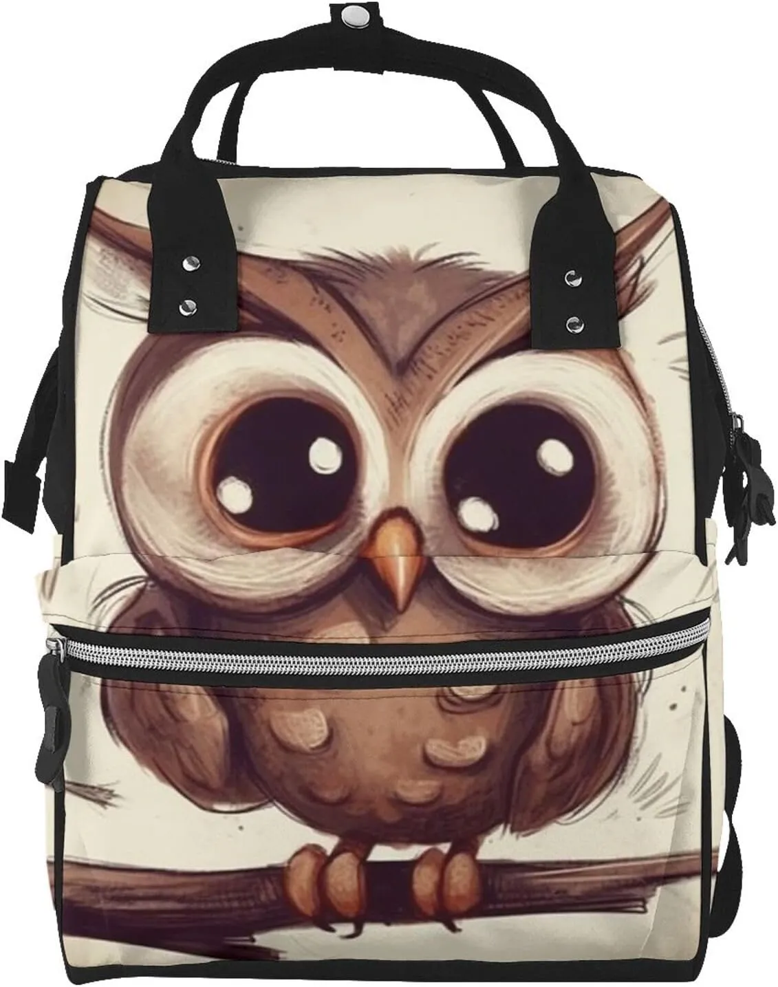 Diaper Bag Nappy Backpack Baby Bag Black and White Octopus and Ship Mummy Backpack Multifunction Changing Bags for Travel, Cute Owl, One Size