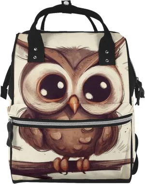 Diaper Bag Nappy Backpack Baby Bag Black and White Octopus and Ship Mummy Backpack Multifunction Changing Bags for Travel, Cute Owl, One Size
