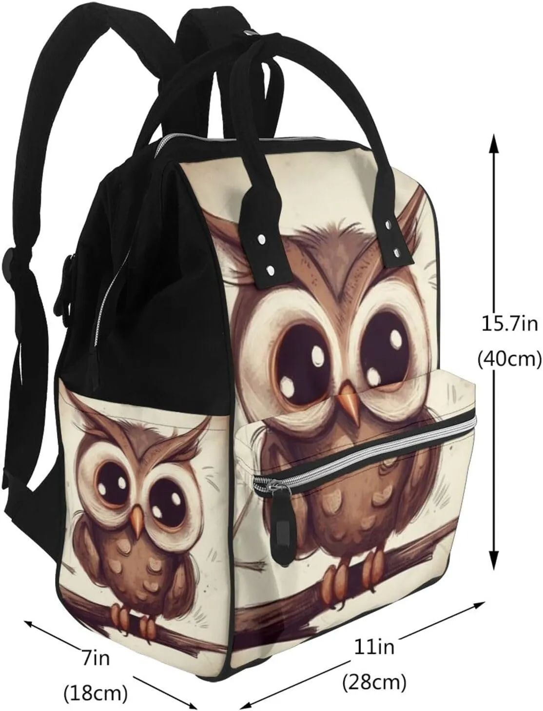 Diaper Bag Nappy Backpack Baby Bag Black and White Octopus and Ship Mummy Backpack Multifunction Changing Bags for Travel, Cute Owl, One Size