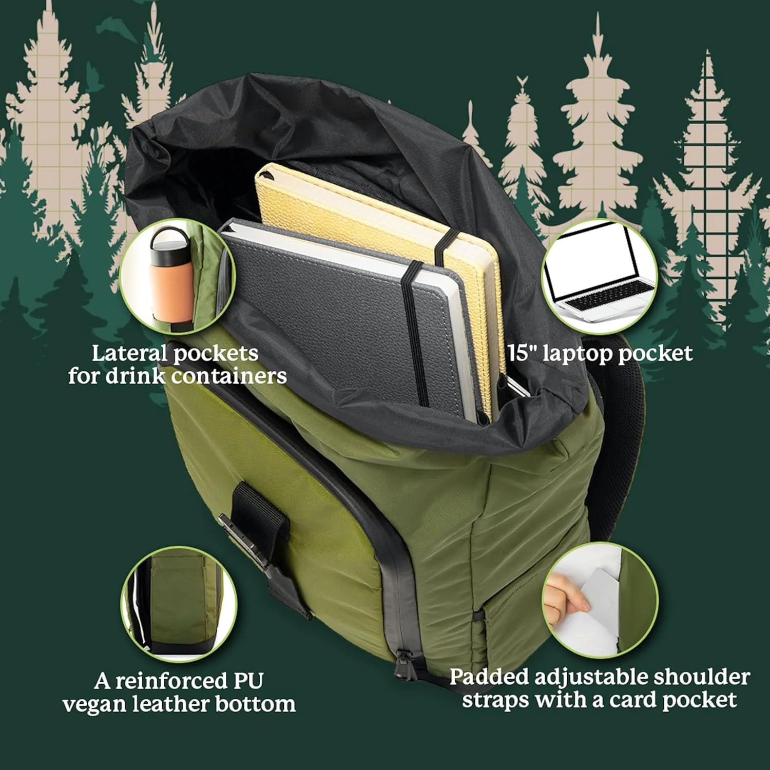 Dingbats - Waterproof Laptop Backpack - 25L Roll Top Travel Bag - Sustainably Sourced Carry on Bag with Padded Straps, Laptop and Bottle Compartments