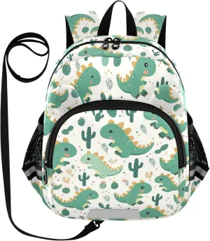 Dinosaur Preschool Backpack Cacti Leaves Daycare Bookbag School Backpack with Traction Rope for Kids 3-6