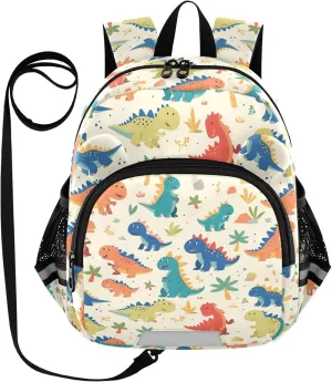 Dinosaur Preschool Backpack Pastel Color Daycare Bookbag School Backpack with Traction Rope for Kids 3-6
