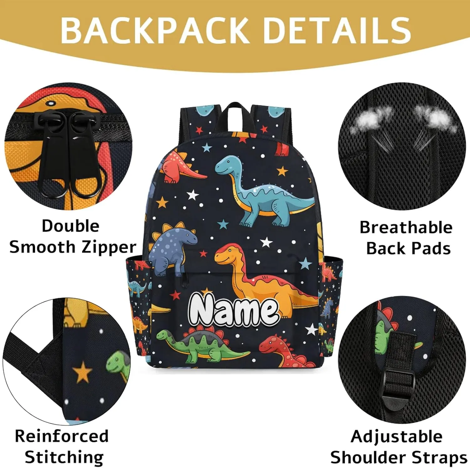 Dinosaurs Stars Personalized Backpack Bag with Name Lightweight Custom Shoulder Bags Waterproof Casual Backpacks Travel Laptop Bag 15.1in