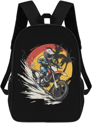 Dirt Bike Rider Motocross Travel Backpack 17 Inch Laptop Bag Carry On Backpack Casual Daypack for Weekender Business Hiking