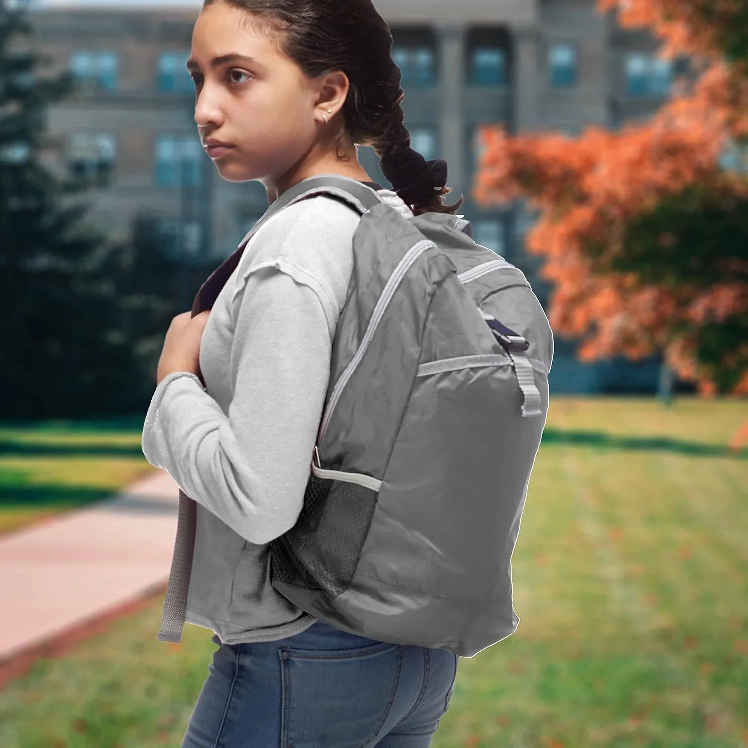 DISCOUNT PROMOS Lightweight Travel Packable Backpacks Set of 6, Bulk Pack - Perfect for Camping, Outdoor Sports - Grey