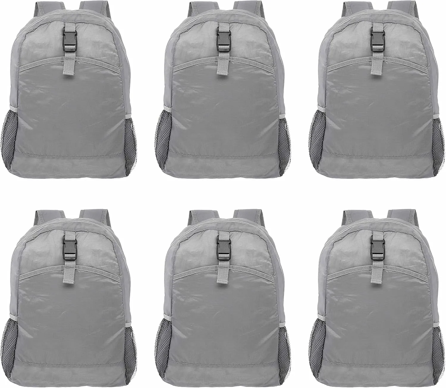 DISCOUNT PROMOS Lightweight Travel Packable Backpacks Set of 6, Bulk Pack - Perfect for Camping, Outdoor Sports - Grey